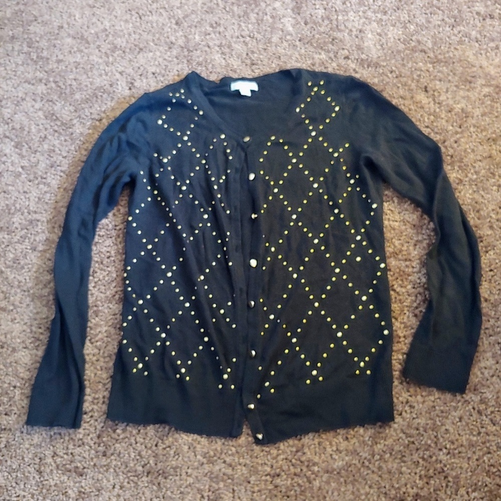 New York &co black button down jeweled cardigan